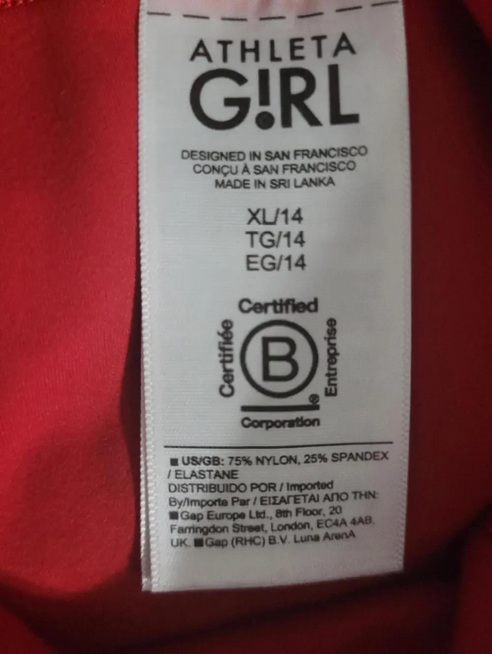 Athleta Girl Red Leggings Sz XL/ 14